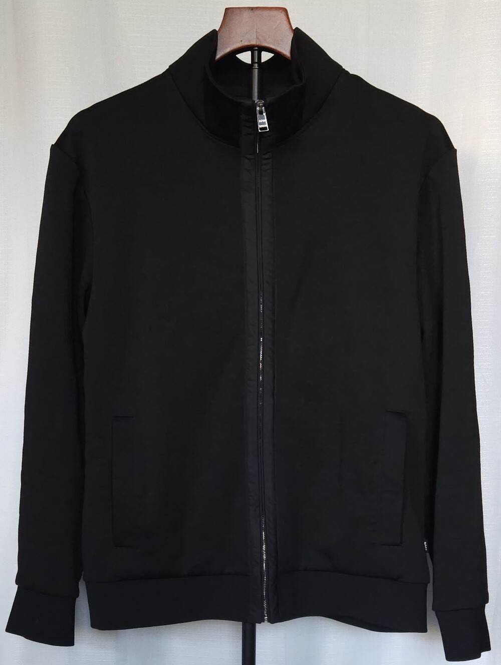 BOSS Hugo Boss Black Mixed-Media Full Zip Track Jacket Piqué Knit Men's Size L